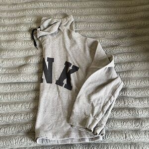 PINK Victoria's Secret Cropped Gray Hoodie with Black PINK Design